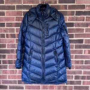 Andrew Marc Down Puffer Coat Women’s M Blue Packable Lightweight Hooded